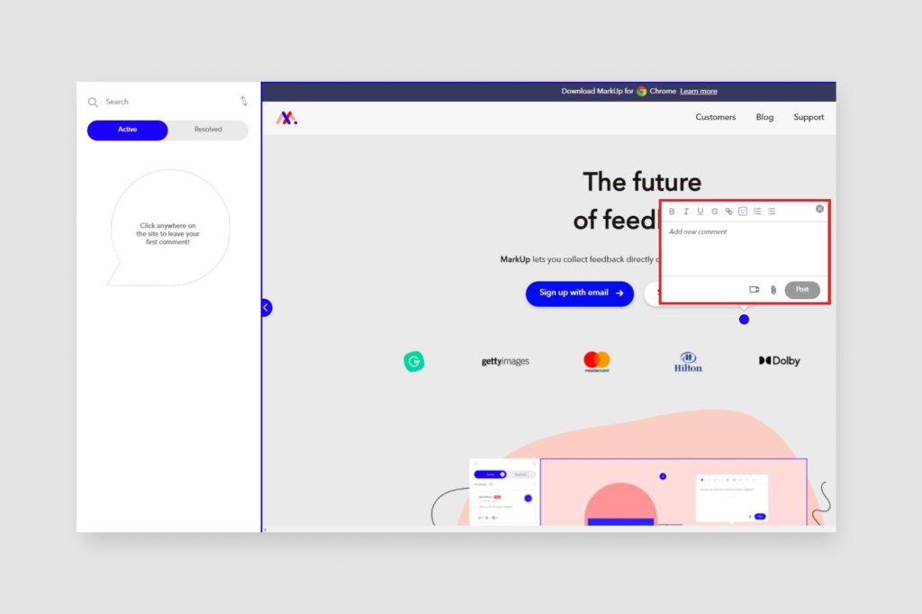 An example of a Website MarkUp created from MarkUp.io's homepage.