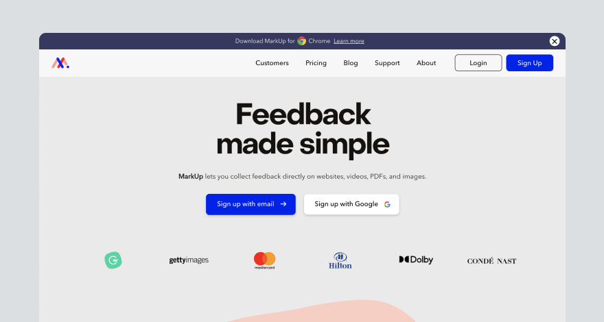 Design feedback tool MarkUp.io homepage