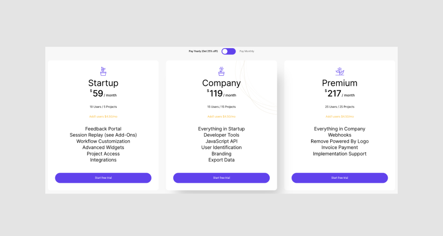 Userback pricing plans