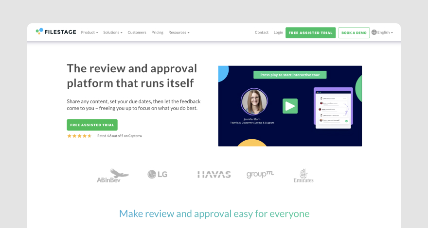 Filestage's homepage.