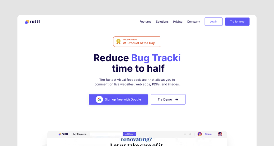 Homepage for design collaboration tool ruttl.