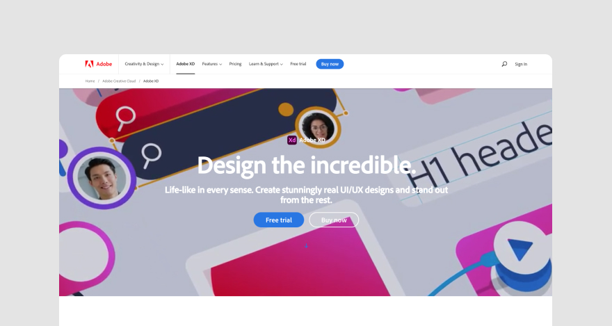 Adobe XD's homepage.