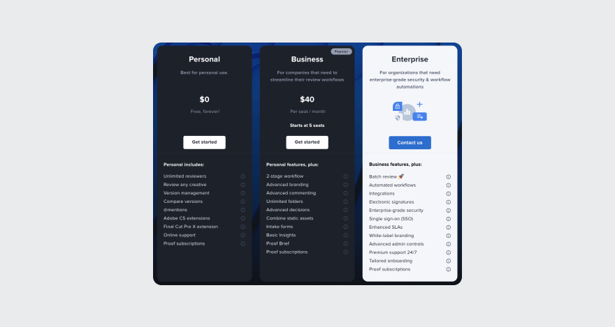 Pricing plans for Ziflow.