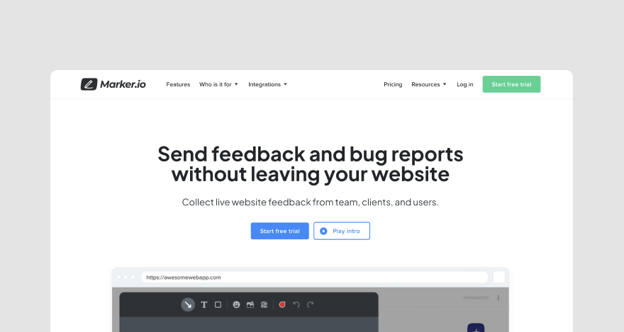 Marker.io homepage.