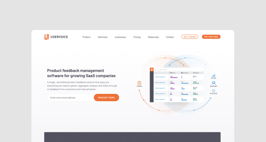 Uservoice homepage.
