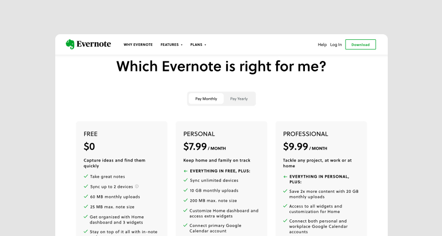 Evernote's pricing.
