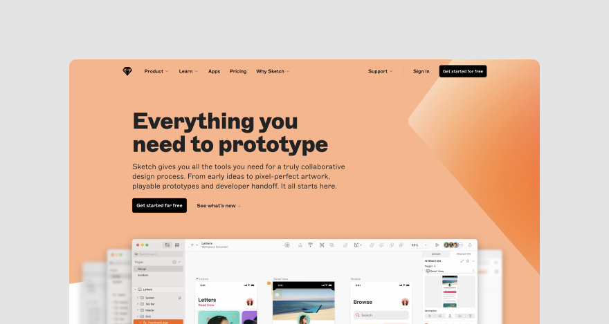 Sketch's homepage.