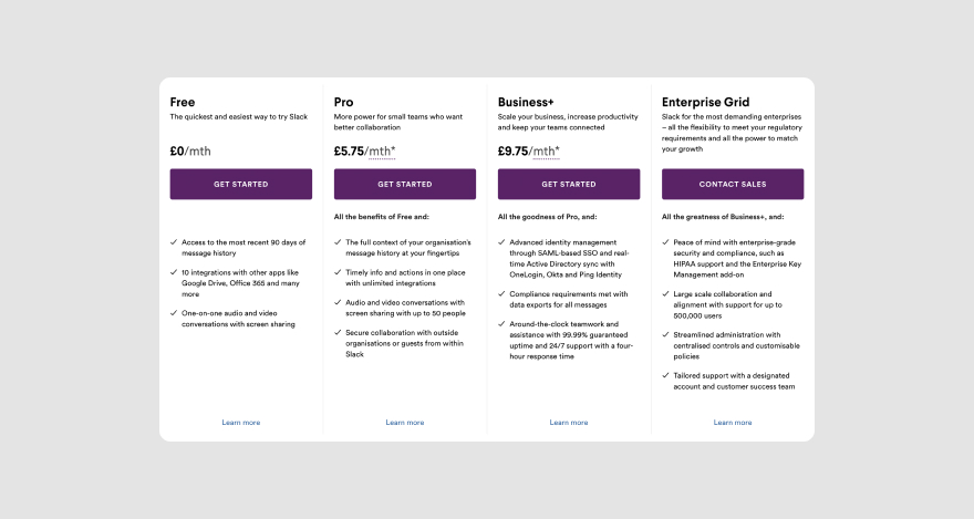 Slack's pricing.